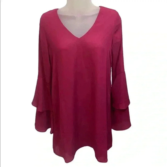 NWT Lulus Magenta Tiered Bell Sleeve Dress - Picture 1 of 8